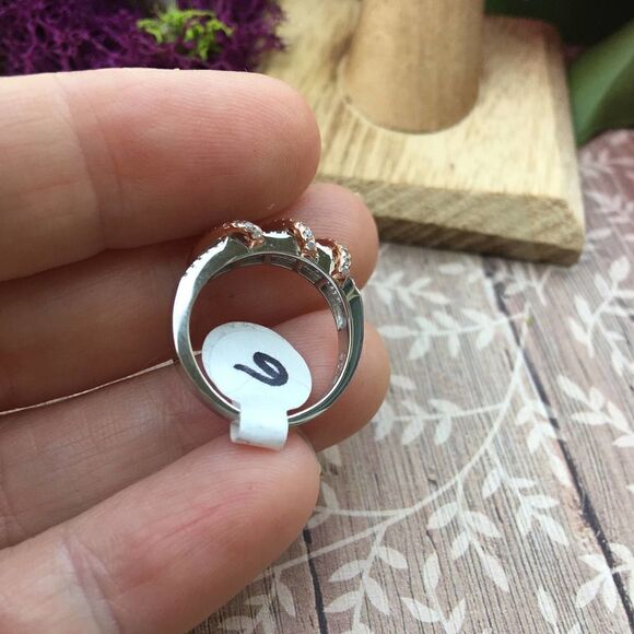 Sterling Silver Two Tone Rose Gold Plated Classic Twisted Clear CZ Ring Size 6 - Picture 3 of 6